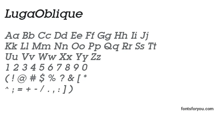 Czcionka LugaOblique – alfabet, cyfry, specjalne znaki