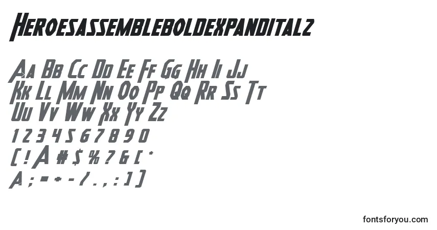 Шрифт Heroesassembleboldexpandital2 – алфавит, цифры, специальные символы