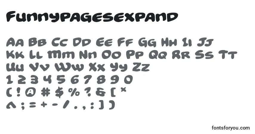 Schriftart Funnypagesexpand – Alphabet, Zahlen, spezielle Symbole