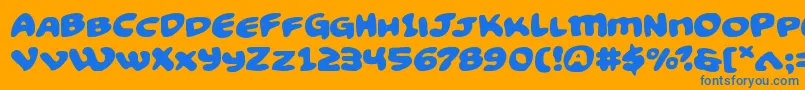 Funnypagesexpand-Schriftart – Blaue Schriften auf orangefarbenem Hintergrund