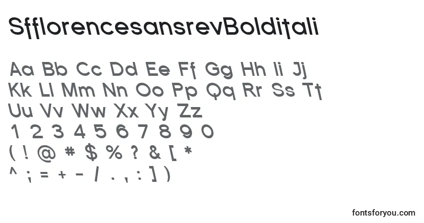 Шрифт SfflorencesansrevBolditali – алфавит, цифры, специальные символы