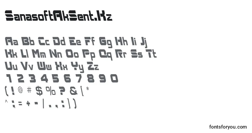 A fonte SanasoftAkSent.Kz – alfabeto, números, caracteres especiais
