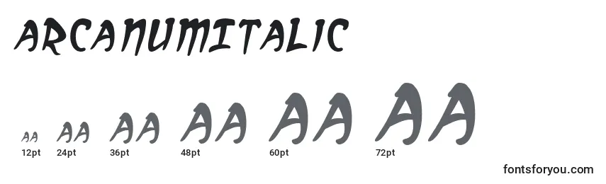 Размеры шрифта ArcanumItalic