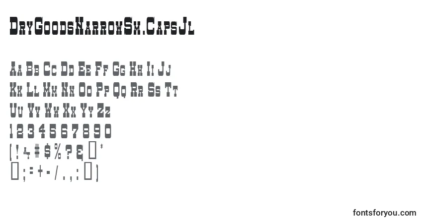 Czcionka DryGoodsNarrowSm.CapsJl – alfabet, cyfry, specjalne znaki