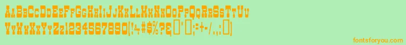 DryGoodsNarrowSm.CapsJl Font – Orange Fonts on Green Background