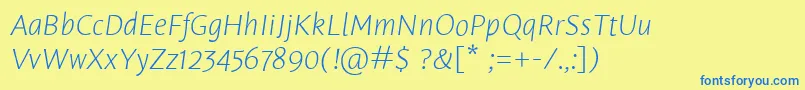 Шрифт LeksasansproExtralightItalic – синие шрифты на жёлтом фоне