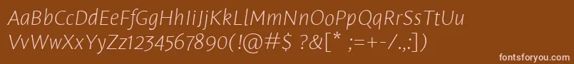 Czcionka LeksasansproExtralightItalic – różowe czcionki na brązowym tle