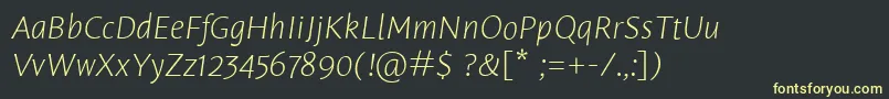 Fonte LeksasansproExtralightItalic – fontes amarelas em um fundo preto