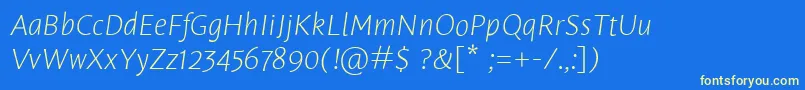 LeksasansproExtralightItalic Font – Yellow Fonts on Blue Background