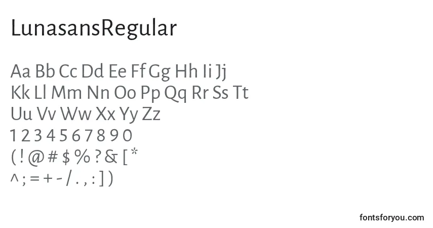 LunasansRegularフォント–アルファベット、数字、特殊文字