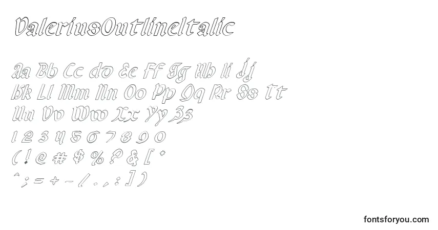 A fonte ValeriusOutlineItalic – alfabeto, números, caracteres especiais