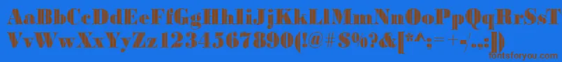 フォントBodonivjetRegular – 茶色の文字が青い背景にあります。
