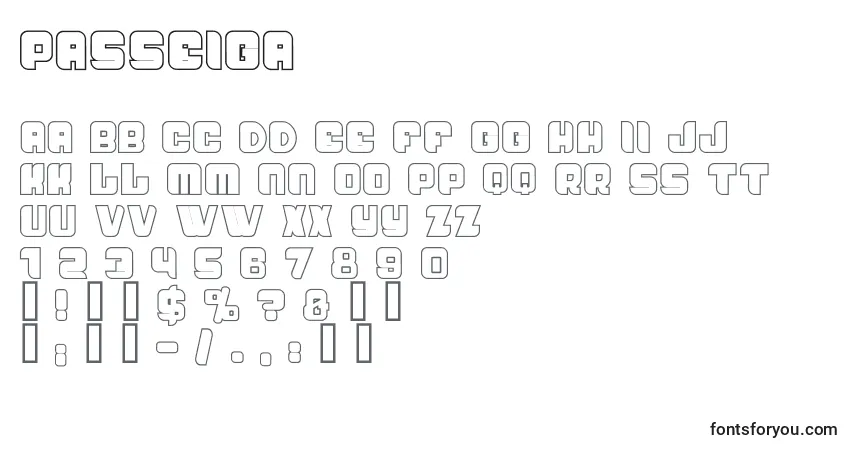 Schriftart PasseigA – Alphabet, Zahlen, spezielle Symbole