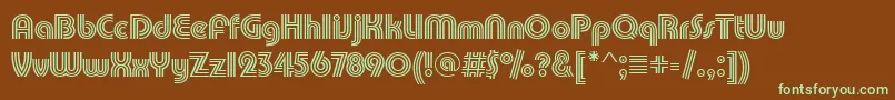 フォントPumptrid – 緑色の文字が茶色の背景にあります。