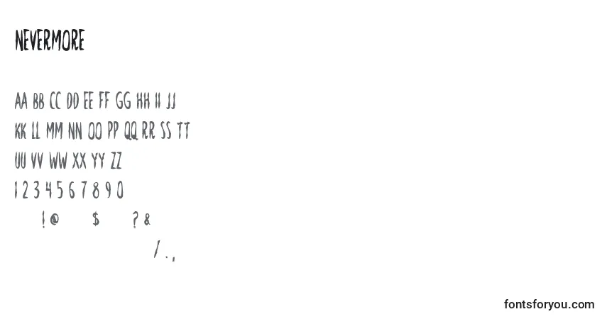 Шрифт Nevermore – алфавит, цифры, специальные символы