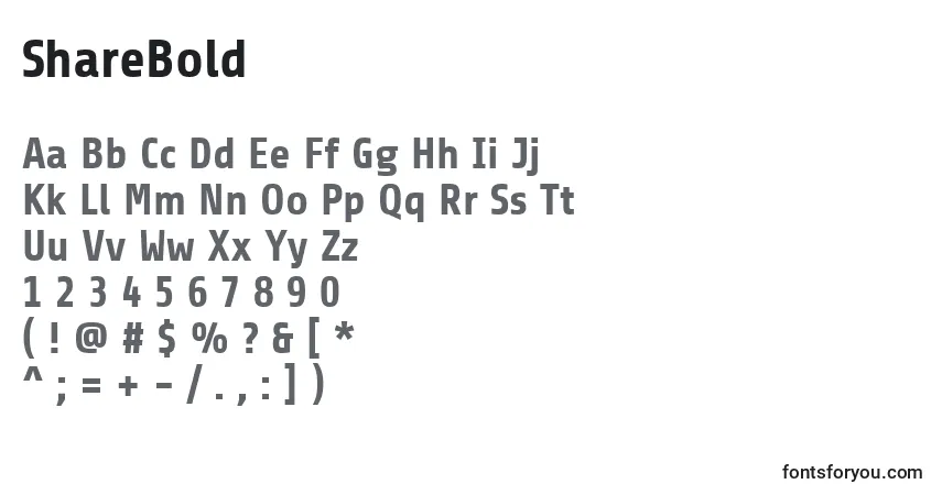 Fuente ShareBold - alfabeto, números, caracteres especiales