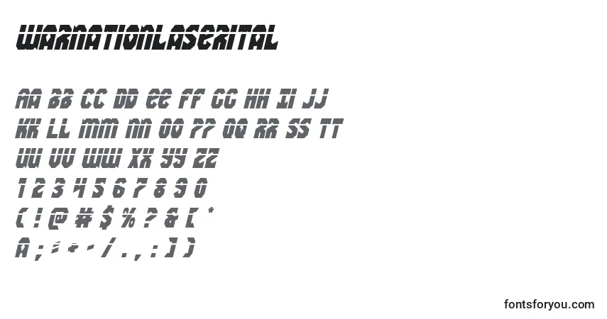 Schriftart Warnationlaserital – Alphabet, Zahlen, spezielle Symbole