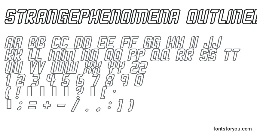 Schriftart Strangephenomena Outlined – Alphabet, Zahlen, spezielle Symbole