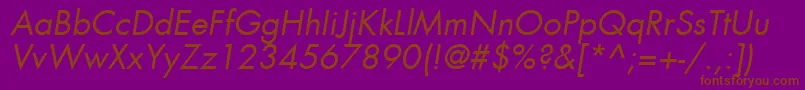 FuturaLtBookOblique-fontti – ruskeat fontit violetilla taustalla
