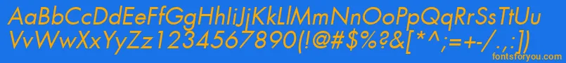 フォントFuturaLtBookOblique – オレンジ色の文字が青い背景にあります。