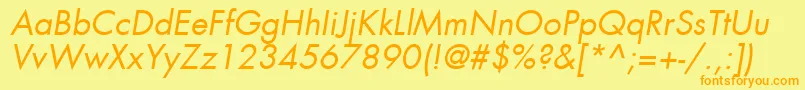 フォントFuturaLtBookOblique – オレンジの文字が黄色の背景にあります。