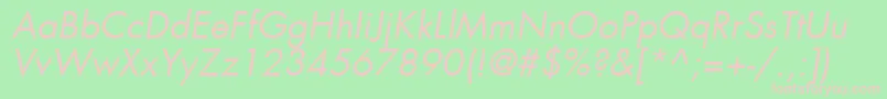 FuturaLtBookOblique-fontti – vaaleanpunaiset fontit vihreällä taustalla