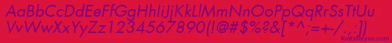 FuturaLtBookOblique-Schriftart – Violette Schriften auf rotem Hintergrund