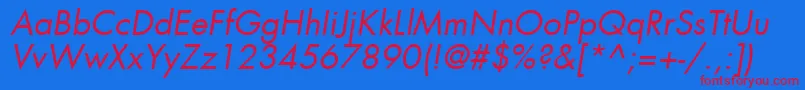 FuturaLtBookOblique Font – Red Fonts on Blue Background