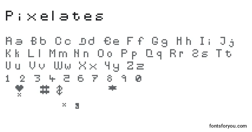 Schriftart Pixelates – Alphabet, Zahlen, spezielle Symbole