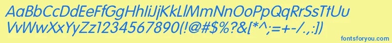フォントVagroundedLightItalic – 青い文字が黄色の背景にあります。