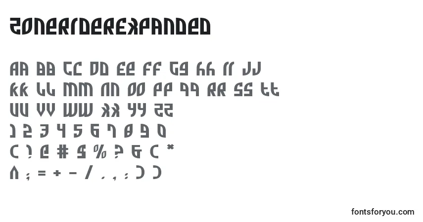 Schriftart ZoneRiderExpanded – Alphabet, Zahlen, spezielle Symbole
