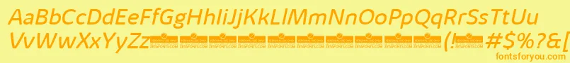 KabrioAlternateBookItalicTrial-Schriftart – Orangefarbene Schriften auf gelbem Hintergrund