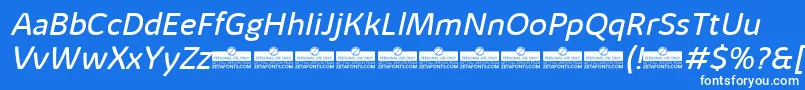 Czcionka KabrioAlternateBookItalicTrial – białe czcionki na niebieskim tle