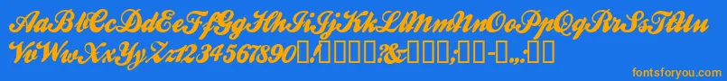 BallparkWeiner-Schriftart – Orangefarbene Schriften auf blauem Hintergrund