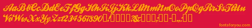 BallparkWeiner-Schriftart – Orangefarbene Schriften auf rotem Hintergrund