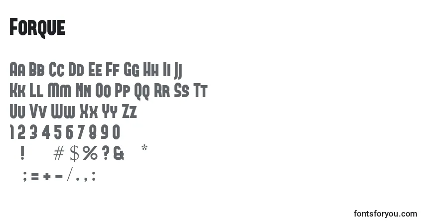 Czcionka Forque – alfabet, cyfry, specjalne znaki
