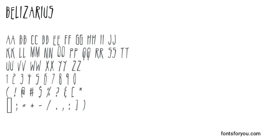 A fonte Belizarius – alfabeto, números, caracteres especiais