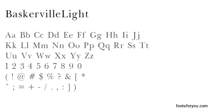 BaskervilleLight-fontti – aakkoset, numerot, erikoismerkit