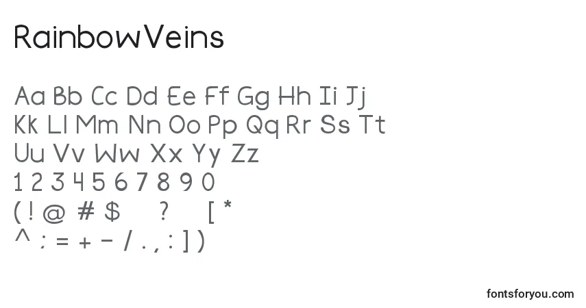 Schriftart RainbowVeins – Alphabet, Zahlen, spezielle Symbole