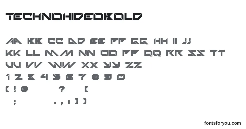 Czcionka TechnoHideoBold – alfabet, cyfry, specjalne znaki