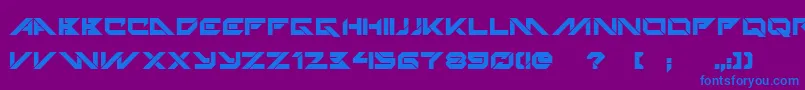 TechnoHideoBold-Schriftart – Blaue Schriften auf violettem Hintergrund