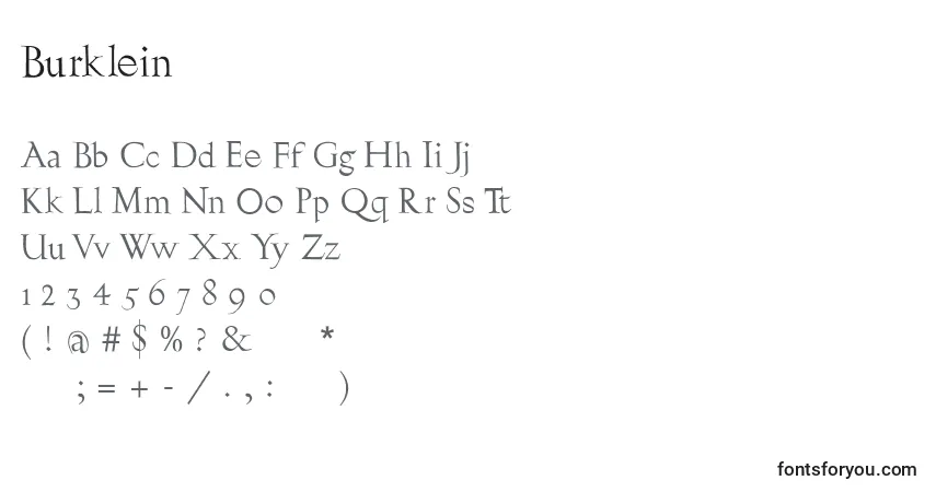 Czcionka Burklein – alfabet, cyfry, specjalne znaki