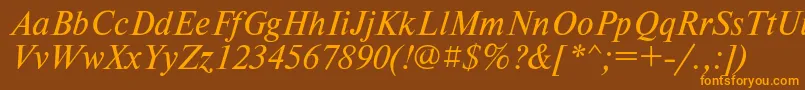 フォントTimesetItalic – オレンジ色の文字が茶色の背景にあります。