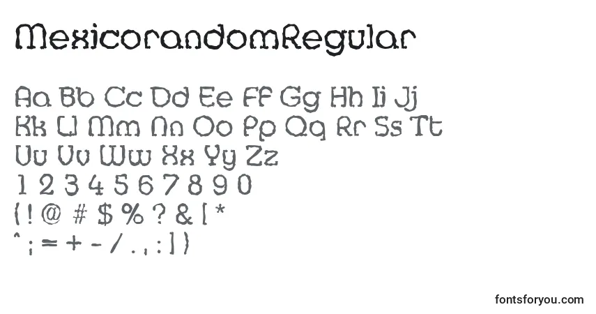 A fonte MexicorandomRegular – alfabeto, números, caracteres especiais