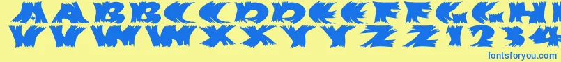 Hurrikanish-Schriftart – Blaue Schriften auf gelbem Hintergrund