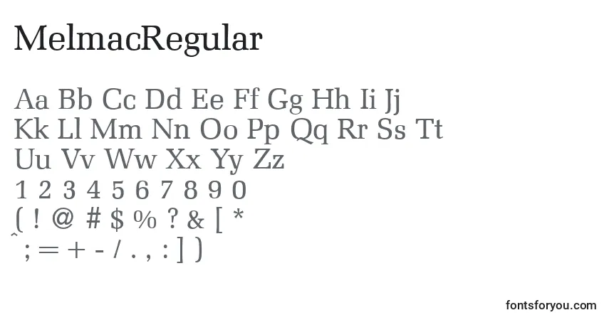 MelmacRegular-fontti – aakkoset, numerot, erikoismerkit