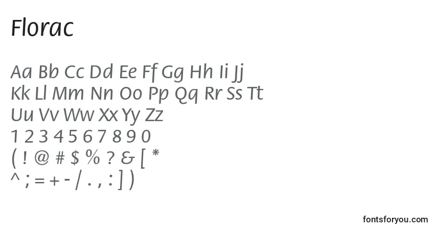 Schriftart Florac – Alphabet, Zahlen, spezielle Symbole