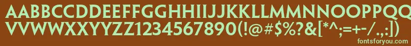 フォントPenumbrahalfserifstdSebd – 緑色の文字が茶色の背景にあります。