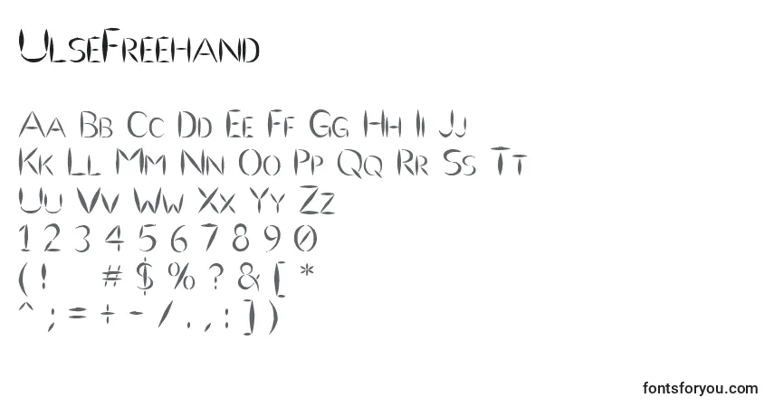 Czcionka UlseFreehand – alfabet, cyfry, specjalne znaki