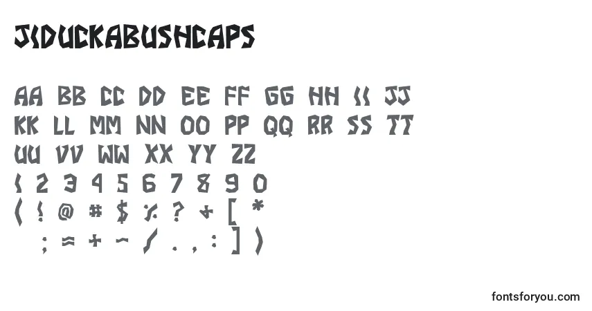 A fonte JiDuckabushCaps – alfabeto, números, caracteres especiais